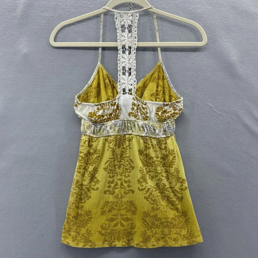 Y2K Vintage Self Esteem Yellow Ombré Halter Tank Crochet Detail Boho SZ Medium - Picture 4 of 10